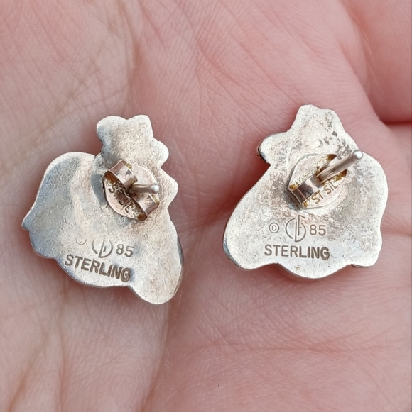 Vintage Carol Felley Sterling Silver and Malachite Earrings For Pierced Ears - Picture 5 of 7